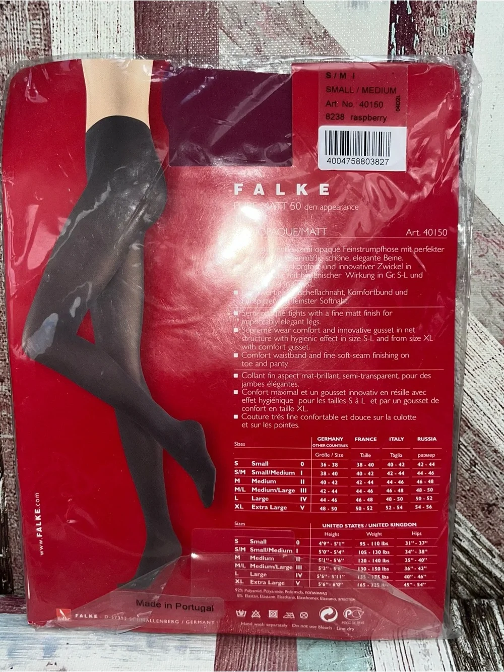 Falke Pure Matt 50 Semi-Opaque Tights Fine Matt Finish Raspberry NEW SM/MD